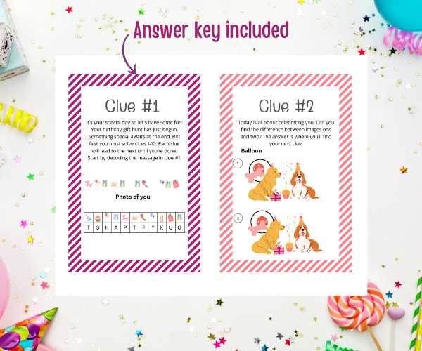 birthday gift scavenger hunt answer key for clues number one and two