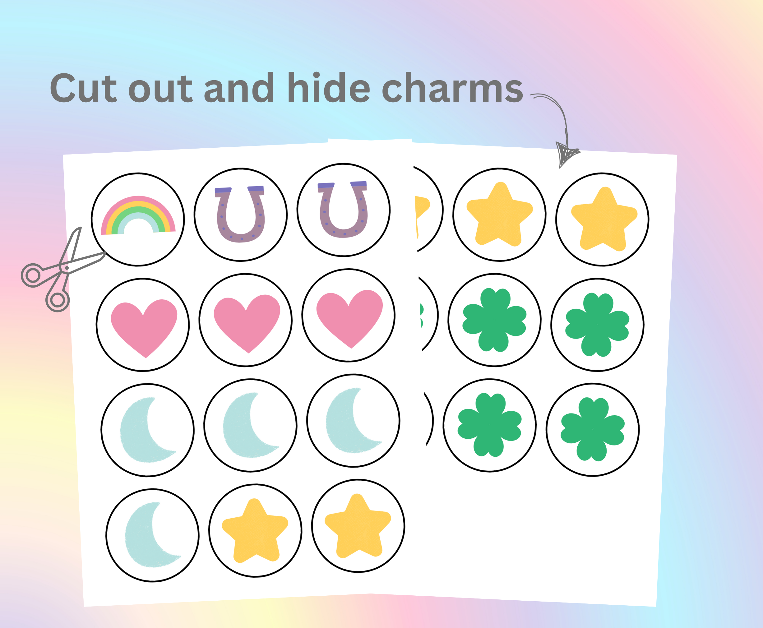 cut out and hide two pages of lucky charms