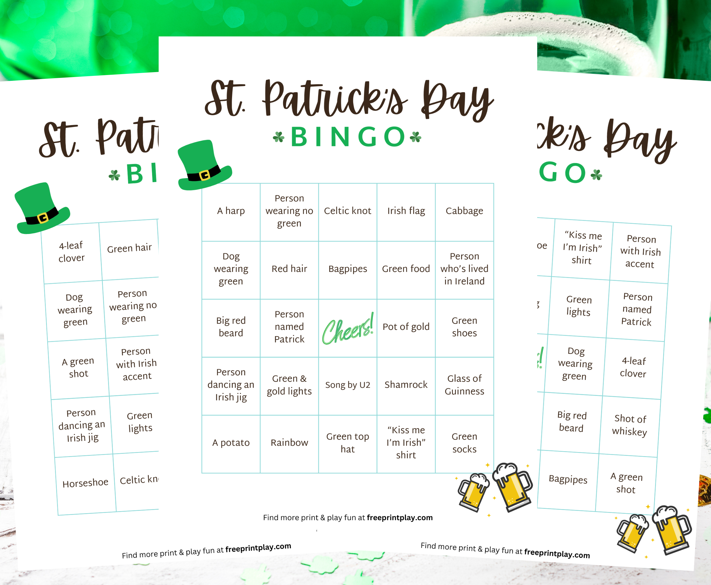 three st. patrick's day bar bingo cards