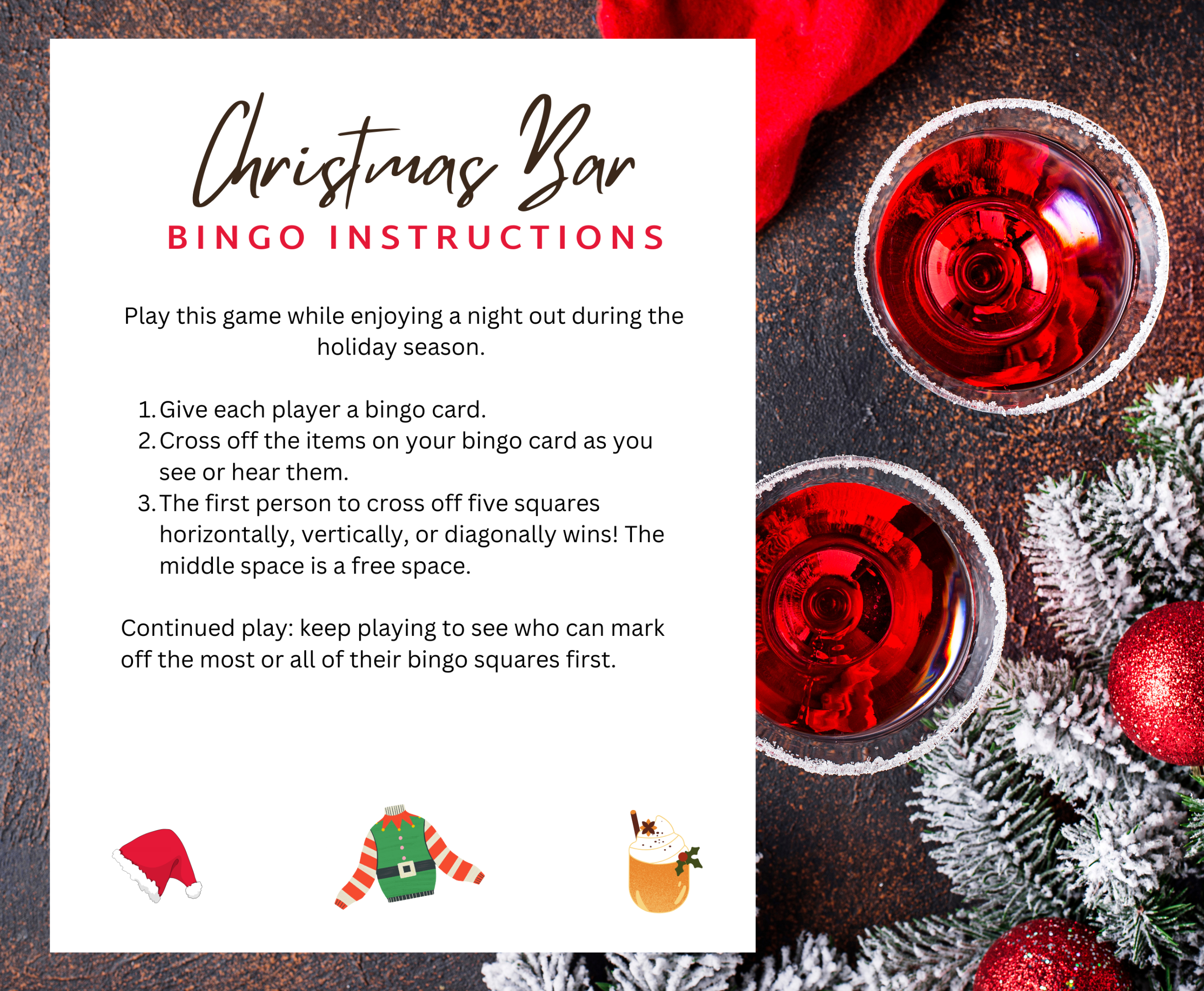christmas bar bingo instructions