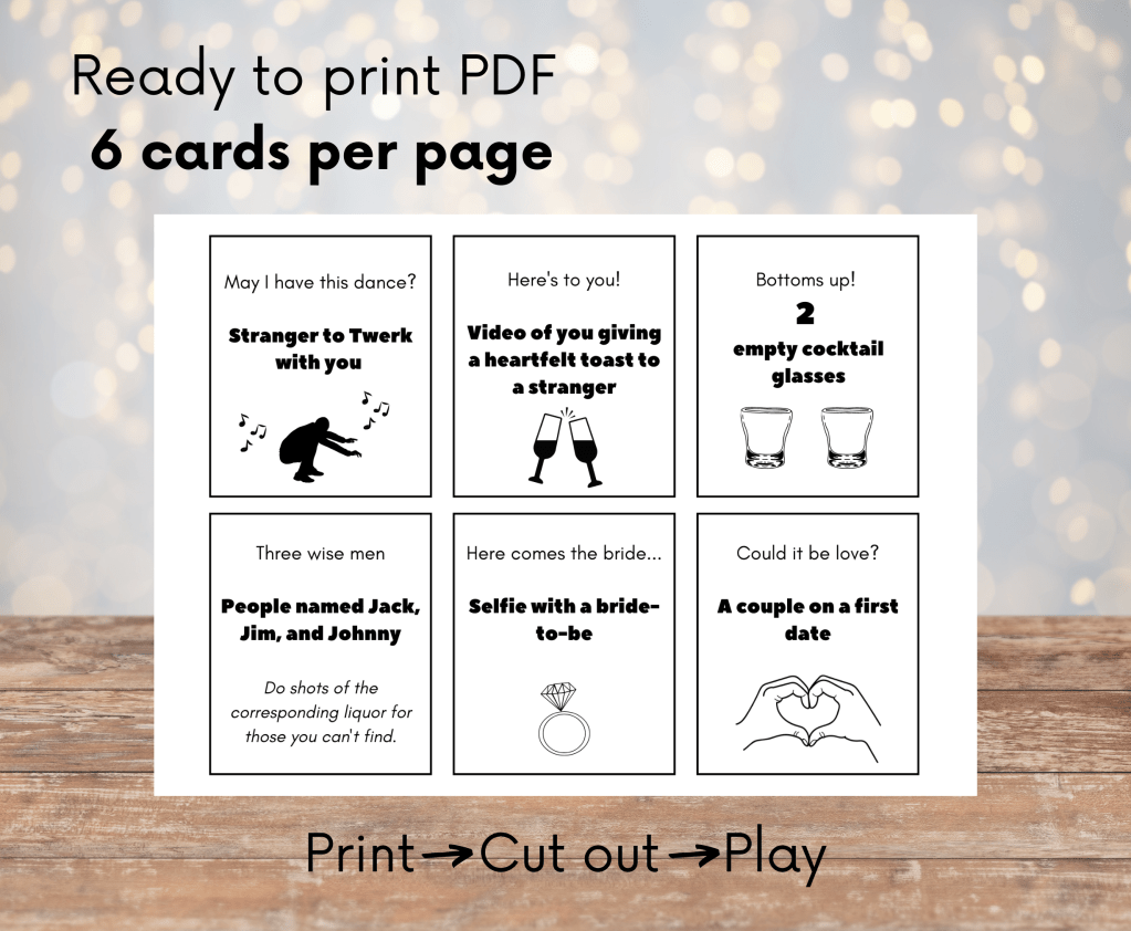 one page of bar scavenger cards to simply print, cut out, and play