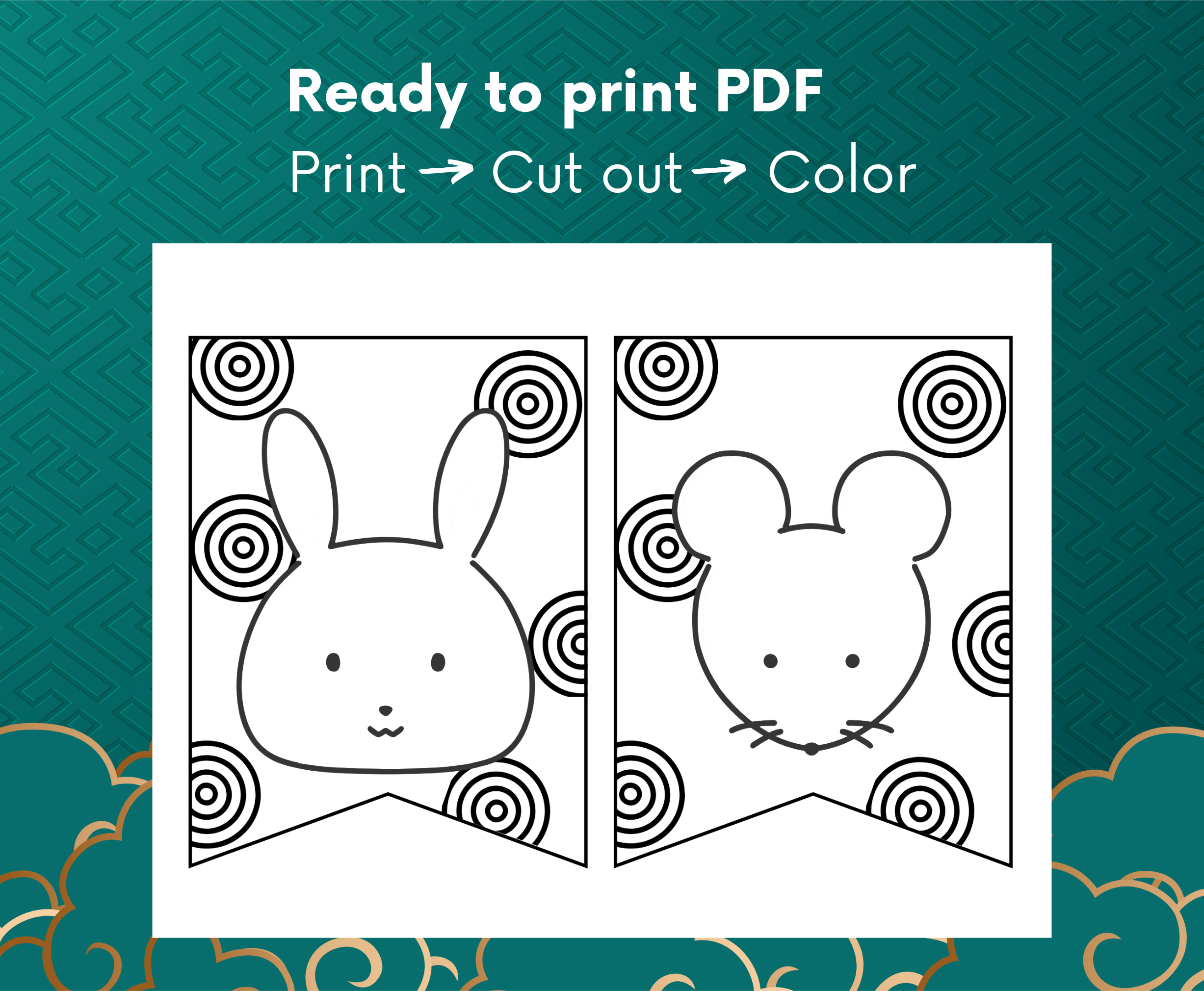 ready to print pdf of rabbit and rat chinese new year banner