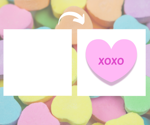 Front and back of one candy heart match card