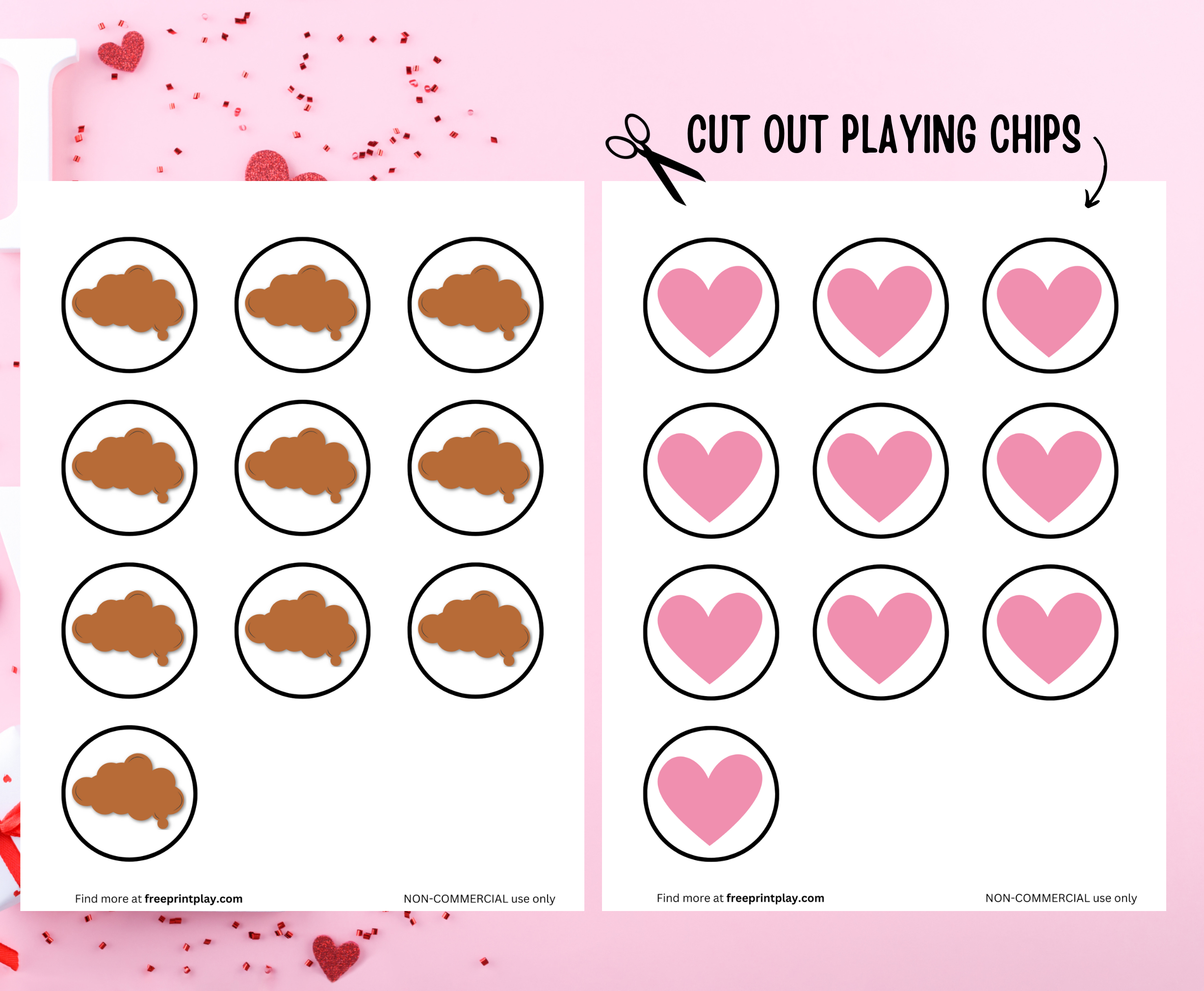 cut out all ten fart playing chips and heart playing chips