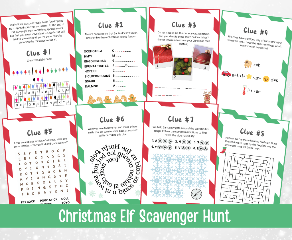 eight christmas elf scavenger hunt clues