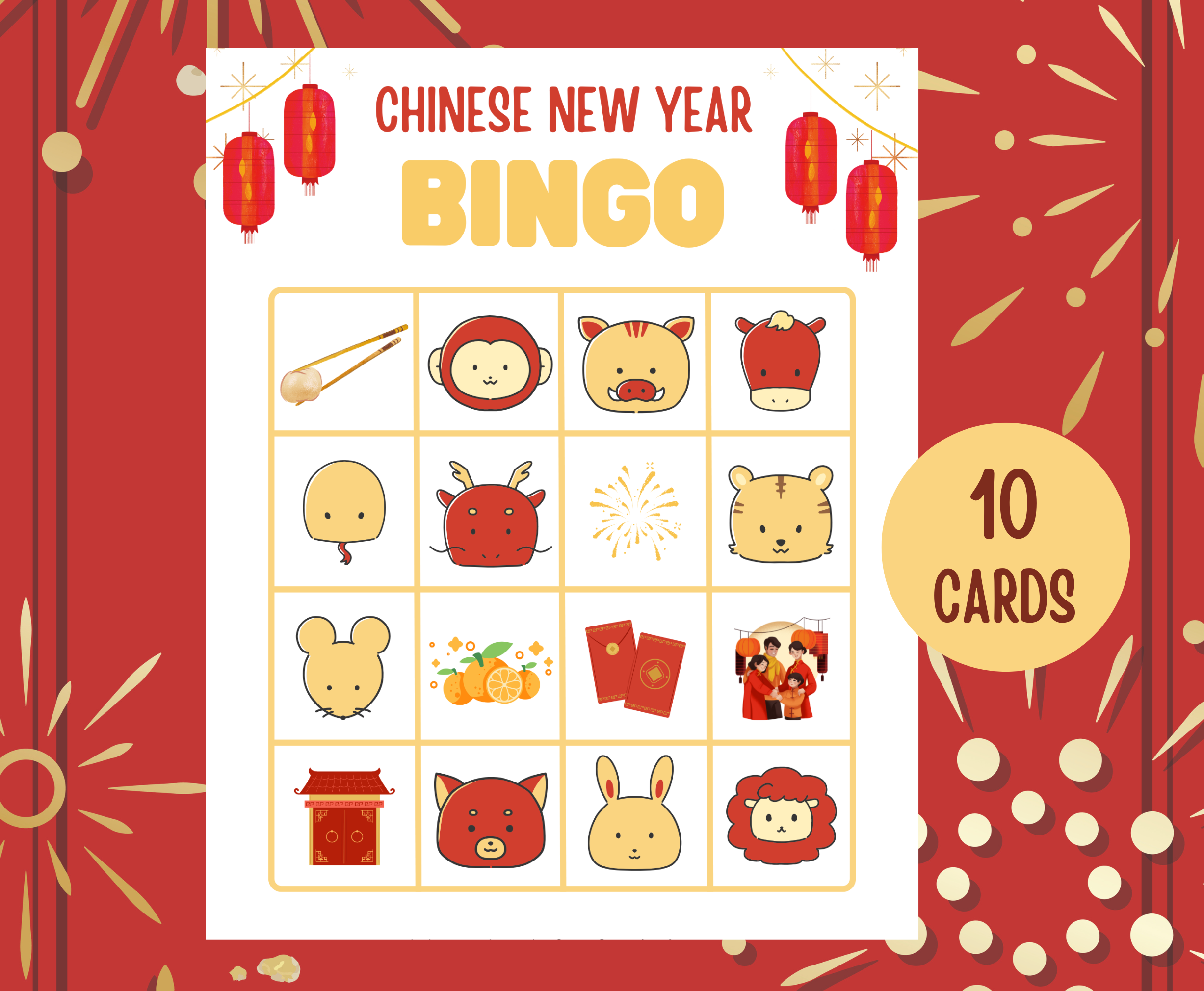 one of ten chinese new year bingo cards 