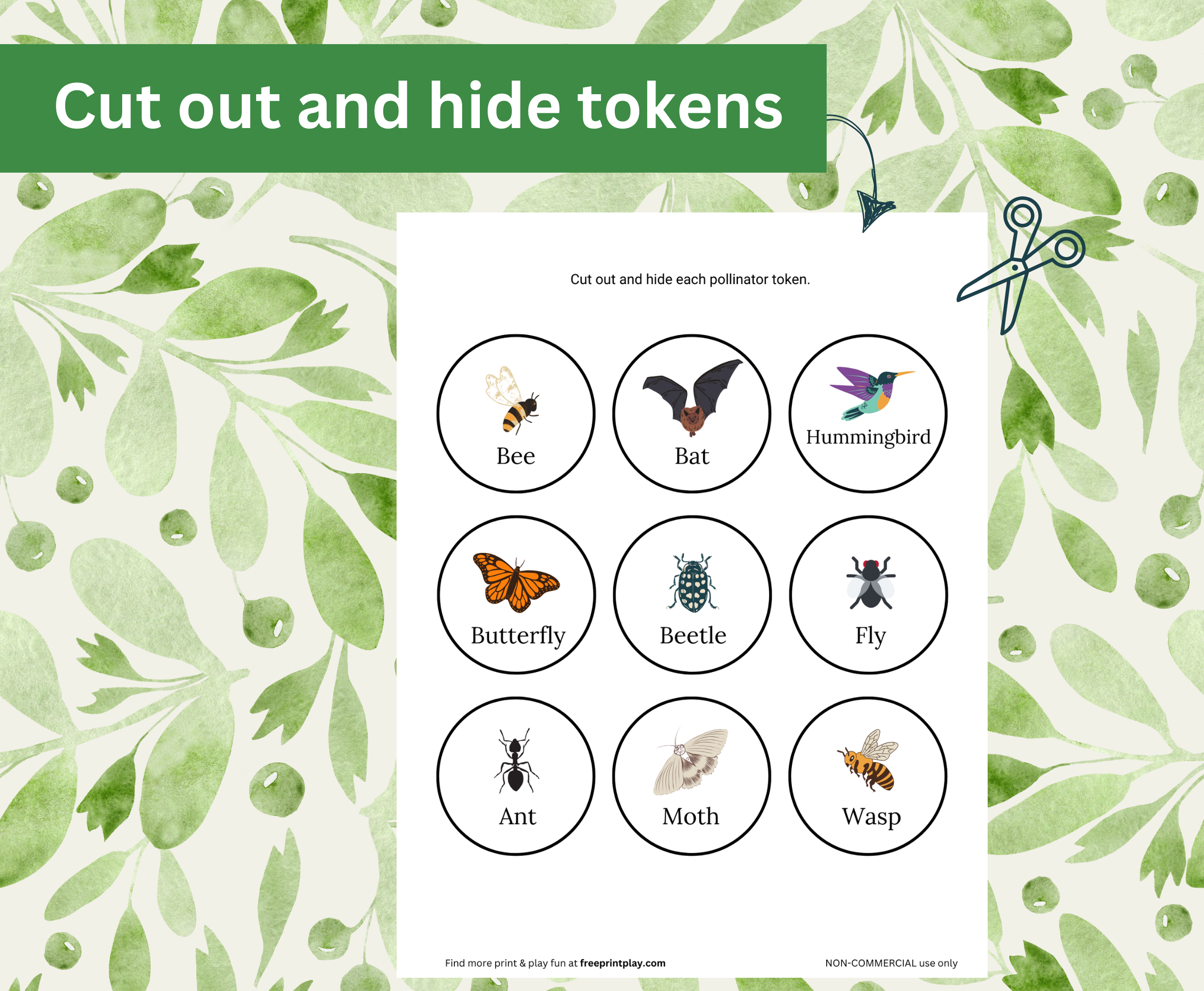 Cut out and hide nine pollinator tokens
