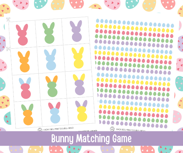 front and back of bunny matching game cards