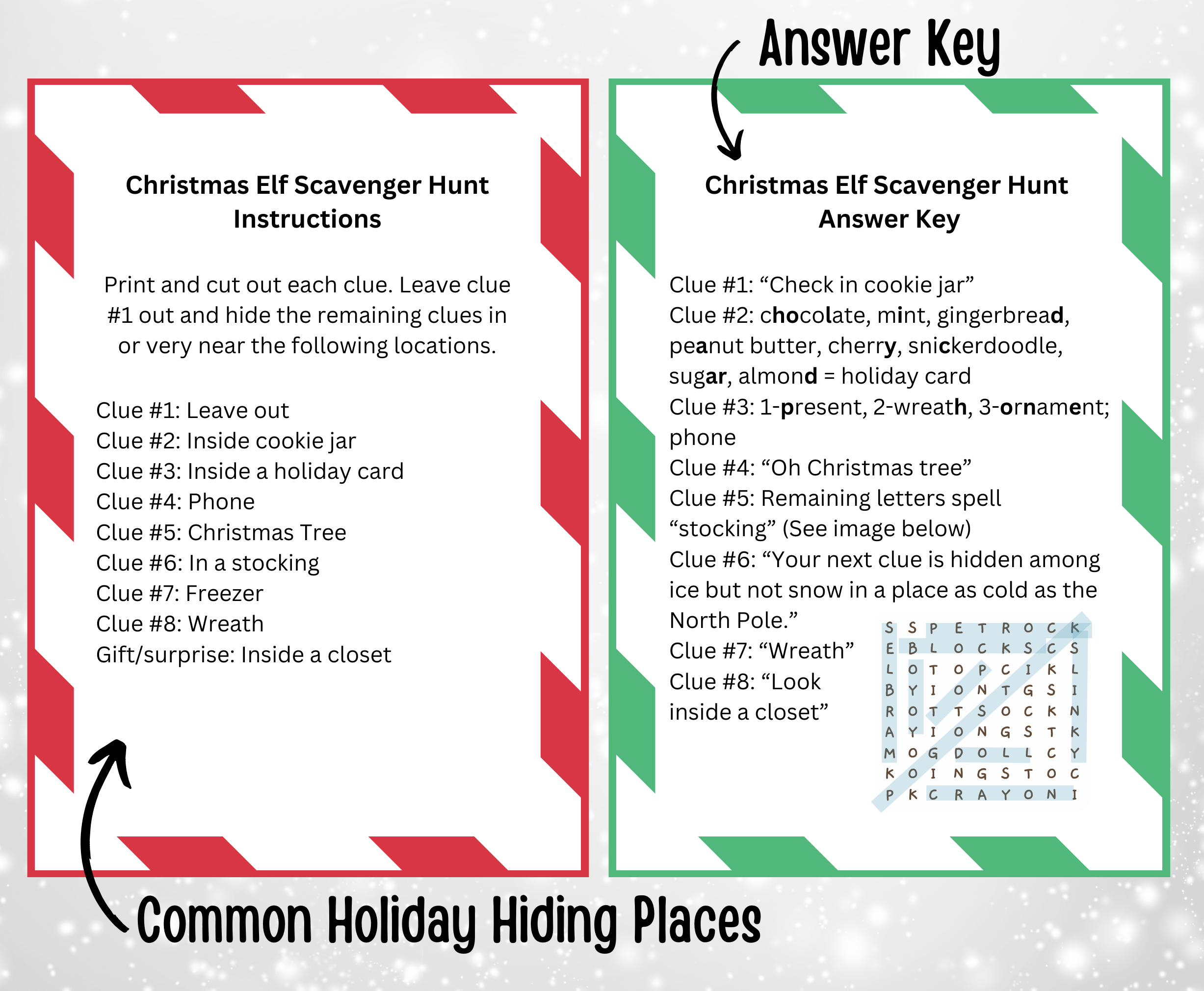 christmas elf scavenger hunt instructions and answer key