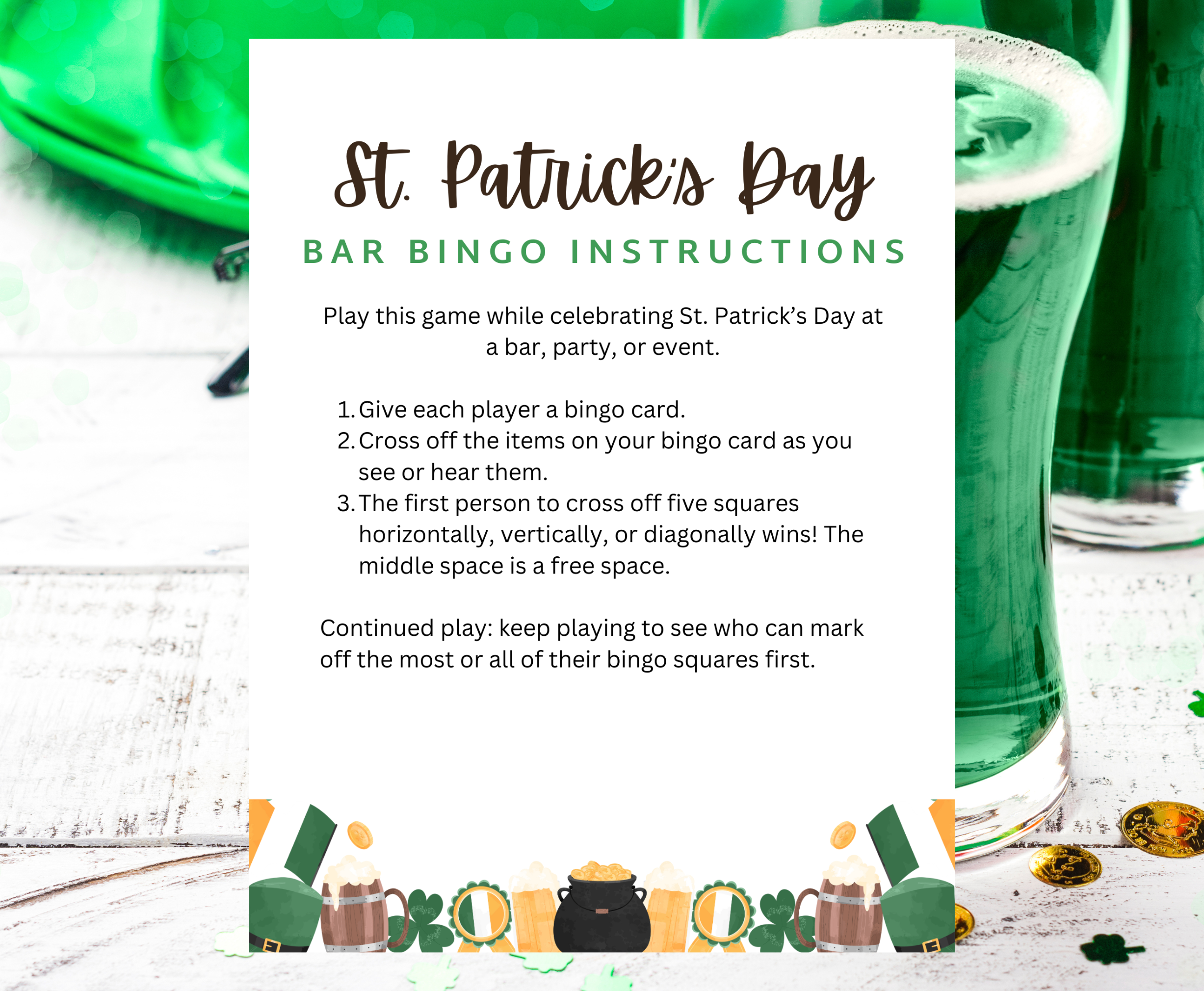 st. patrick's day bar bingo instructions