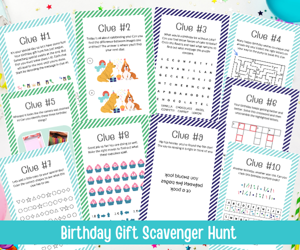all ten birthday gift scavenger hunt cards