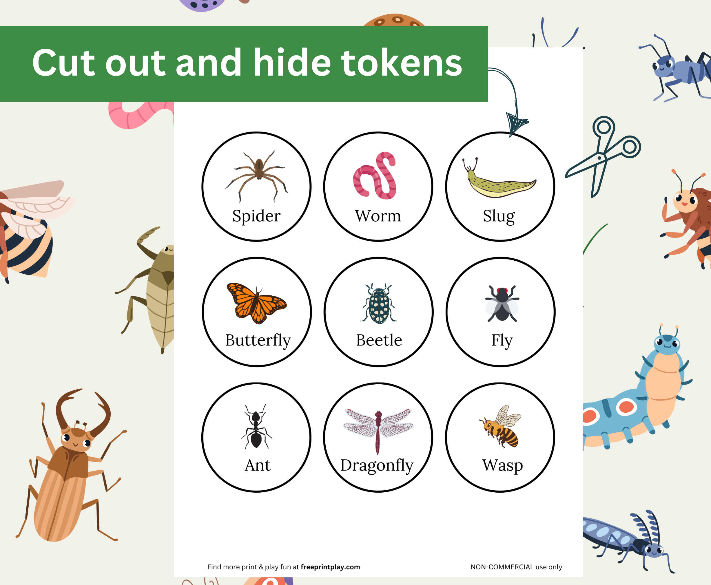 cut out and hide bug scavenger hunt tokens